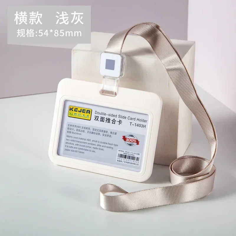 Cards Slots Double-sided Staff Work Card Cover Pass Access Card Holder Name Badge Holder ID Tag Bus Card Sleeve with Lanyard