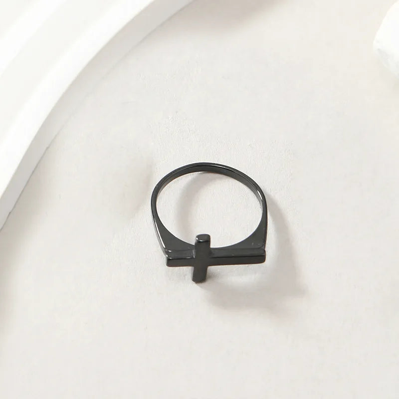Simple Classic Thin Cross Ring For Men Women Stainless Steel Punk Gothic Ring Unisex Accessories Designer Jewelry Christian Gift