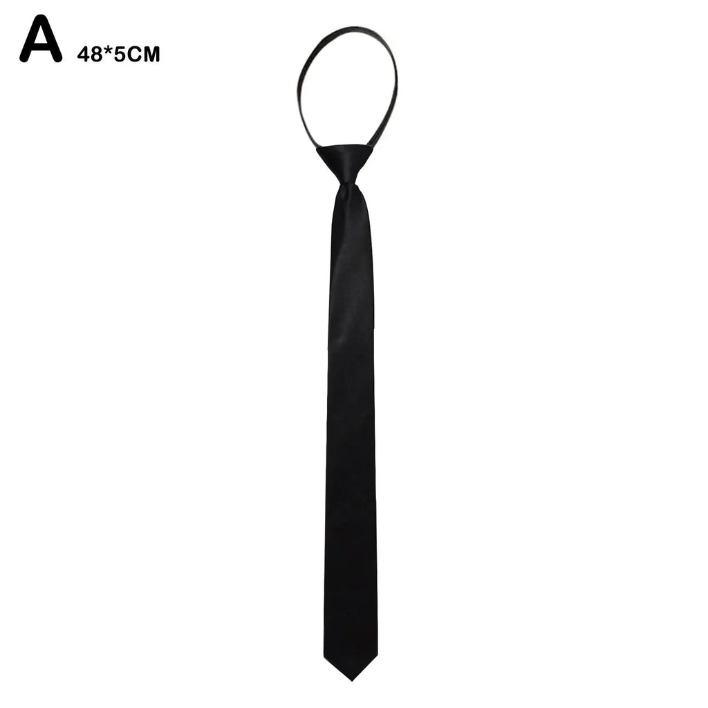 College Style Tie New Women's Clothing Versatile Student Zipper Arrow Type Lazy Retro Solid Silky Narrow Neck Tie Trendy Unisex