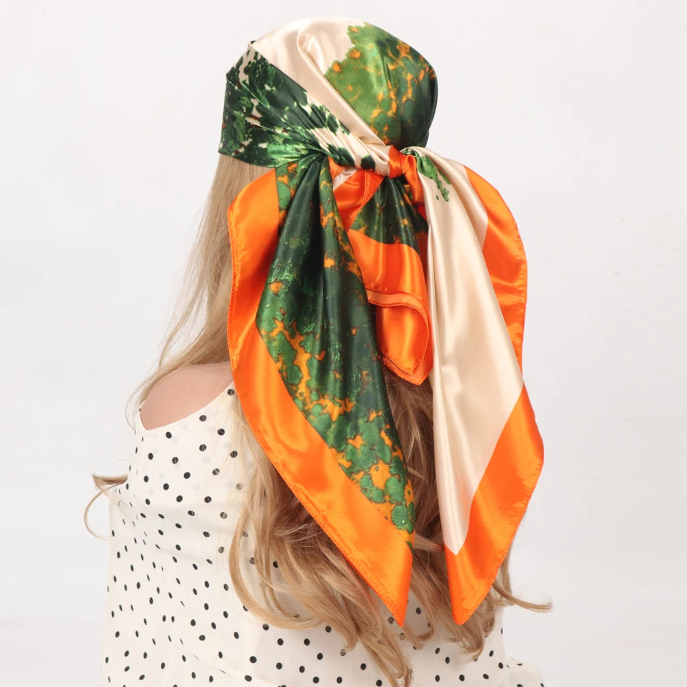 Silk Head Scarf Women Luxury Fashion Hair Scarve Summer Foulard Femme Satin Shawl Kerchief 90cm Square Headscarf Bandana Cheveux