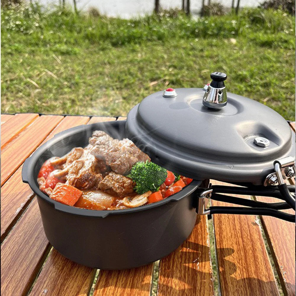 Camping Mini Pressure Cooker Outdoor 1-3 Person Aluminum Cookware Pot with Carry for  Bag, Foldable Handle 80Kpa Pressure Pot