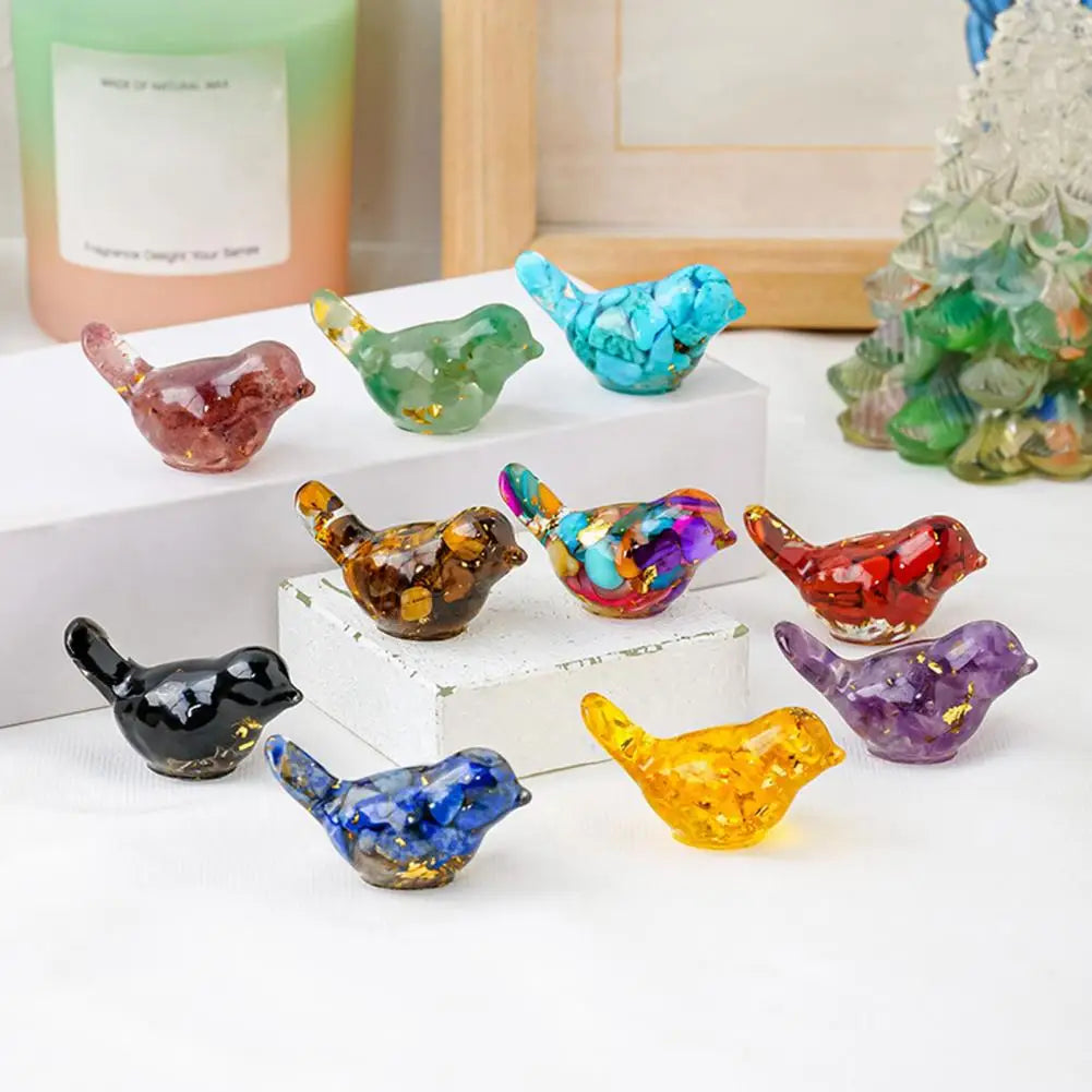 Natural Stone Colorful Bird Figurine Positive Healing Energy Hand-carved Faux Crystal Mini Bird Statue Home Office Desktop Decor