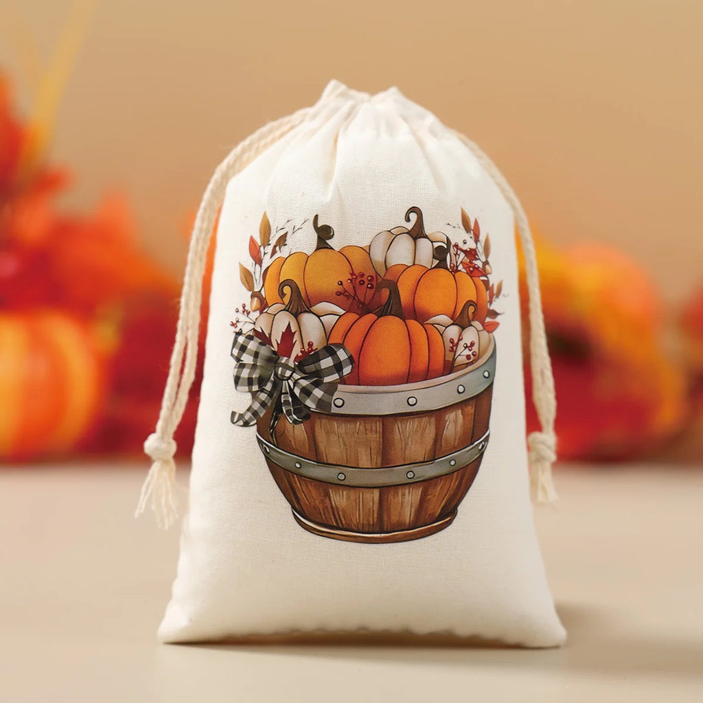 6pcs Thanksgiving Burlap Candy Bags Autumn Maple Leaf Jute Linen Treat Gift Bags for Thanksgiving Party Kids Cookies Pack Bags