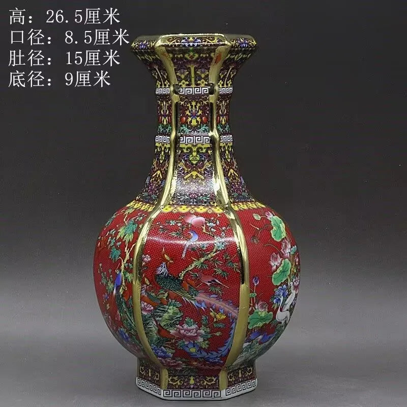 Chinese Ancient Enamel Color Flower Bird Ceramic Vase Collection Decoration Art Home Desk Retro Ornament Antique Porcelain Items