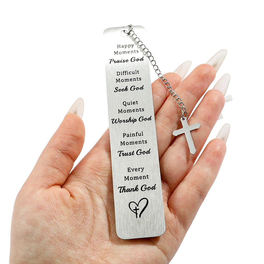 Stainless Steel Bible God Bookmarks with Cross Tassel Book Lover Gifts Reading Supplies Bible Reading Studying Accessories Gifts
