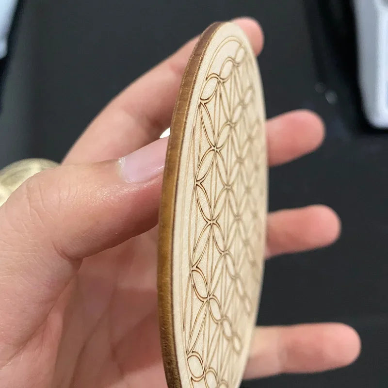 1PCS Chakra Flower of life Natural Symbol Wood Round Edge Circles Carved Coaster For Stone Crystal Set DIY Decor Mats Pads