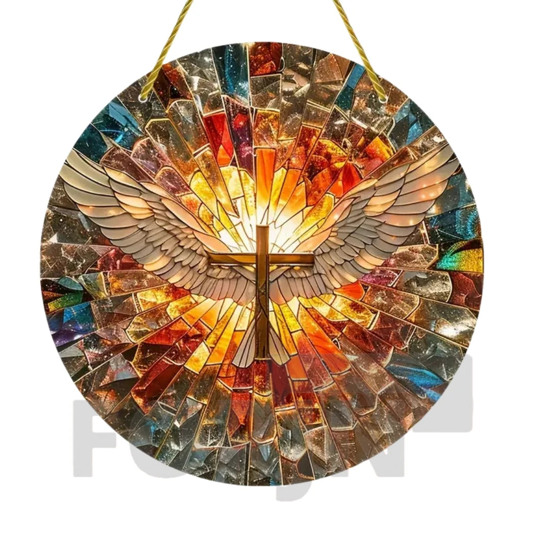 Cross Sun Catcher Acrylic Round Sign,Faux 3D Christianity Religious Pendant Plate,Home,Garden,Room,church,Holy Week&Easter Decor
