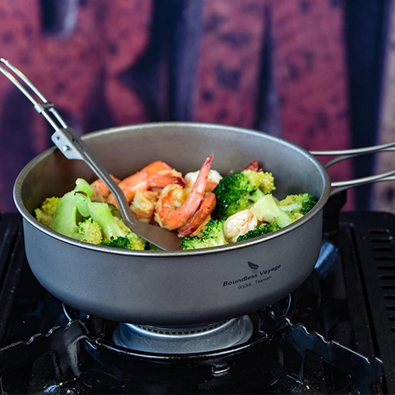 Boundless Voyage Titanium Steamer Pot Frying Pan, Outdoor Travel Picnic Camping Cooking Set, Soup Pot Saucepan Tea Tray