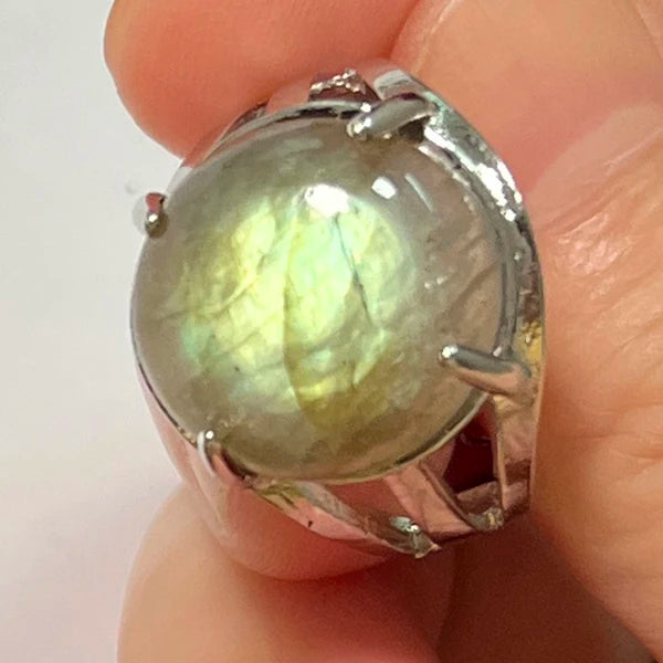 Ring Natural Stone Round Bead Blue Labradorite Adjustable Finger