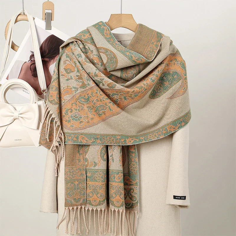 New Shawl Warm Winter Scarf Hijab Women Print Paisley Cashmere Pashmina Thick Wrap Head Neck Foulard Luxury 2024 Blanket Echarpe