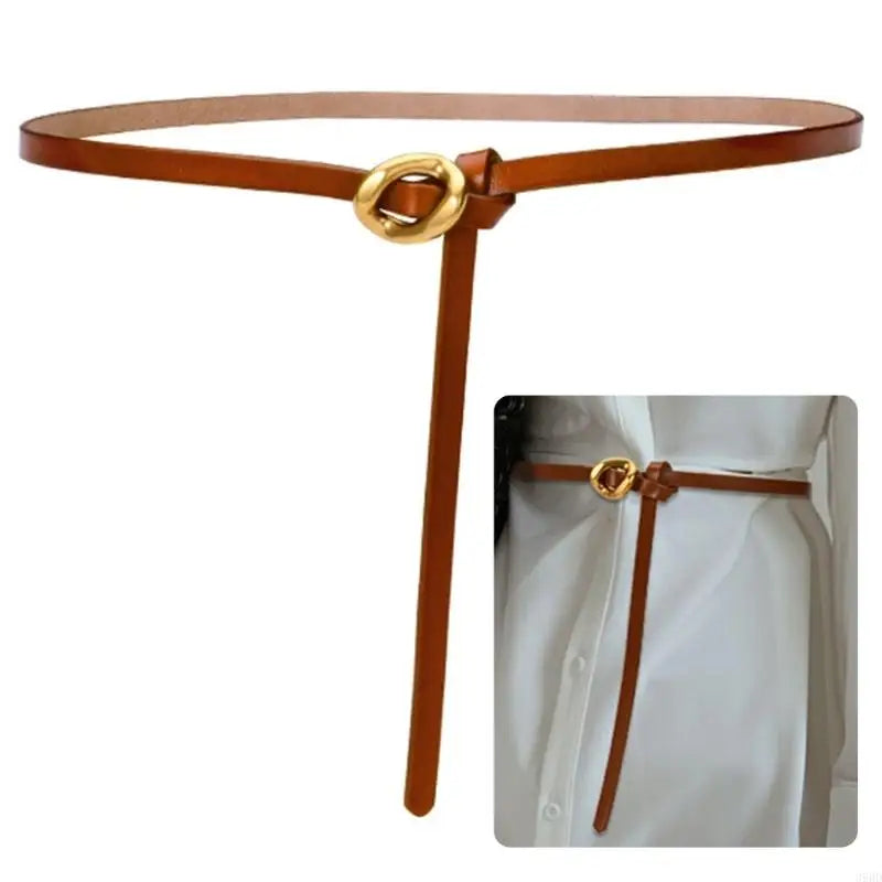 652F Selfknotted Thin Belt Aesthetic Leather Belt Waistband Decorative Skinny Belt for Shirt Dress Elegant Office Formal Belt