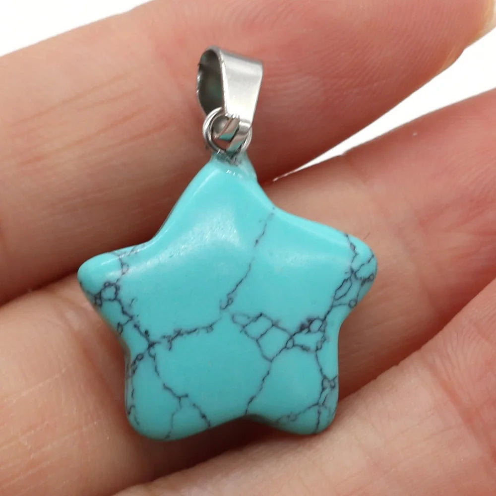 Natural Stone Pendant Rose Quartzs Agate Unakite Pentagram Shape Charms For Making DIY Jewelry Necklace Bracelet Size 20x20mm