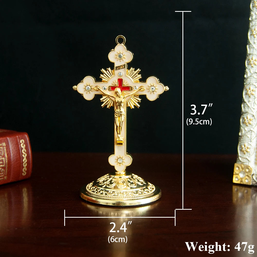 Catholic Cross, Metal Standing Cross Crucifixion Cross Religious Tabletop Decoration Gift for Faithful