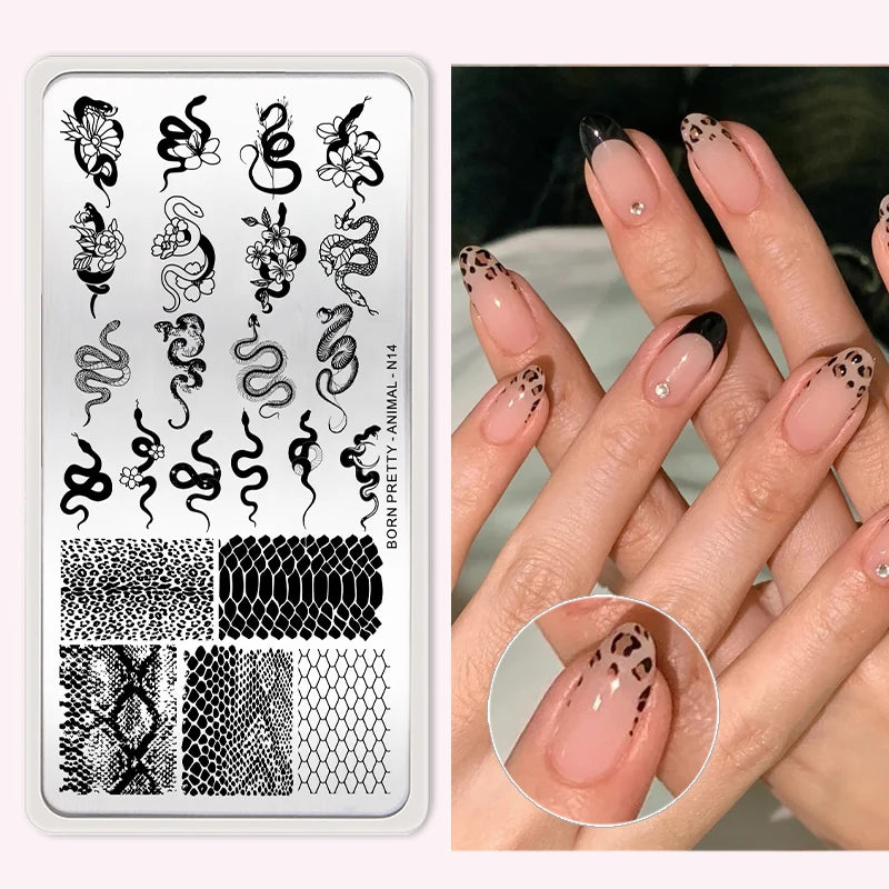 BORN PRETTY Stamping Plates Nail Art Templates Flower Natural Animal French Tips  DIY Nail Design Image Stencil Tool Manicure