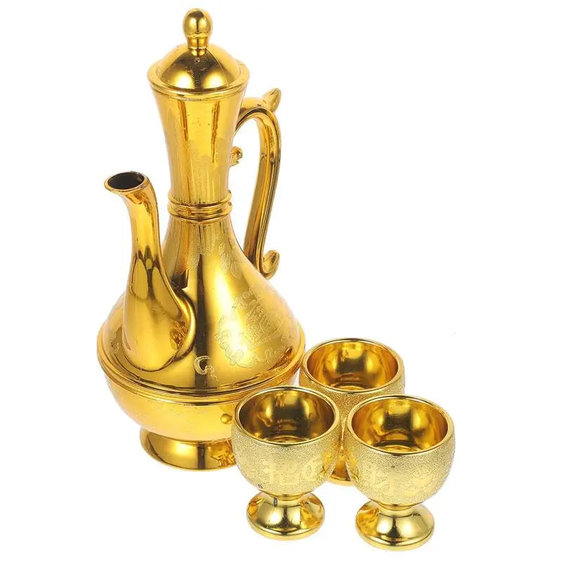 4Pcs European Offering Cup Set Altar Goblet Wine Pot Combination Buddhist Supply Vintage Enshrine Glass Traditional Sacrifice
