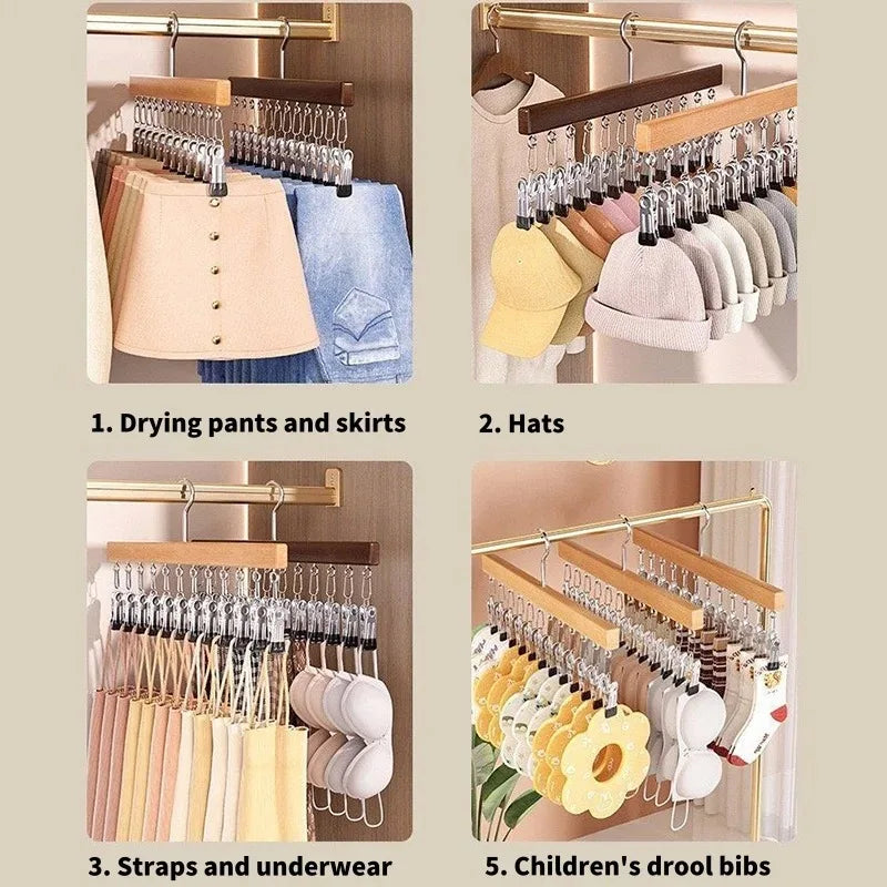 Pants Hanger with 10 Clothespins Space-Saving Closet Organizer for Hats Ties Belts Underwear Skirts Portable Home Dorm Storage