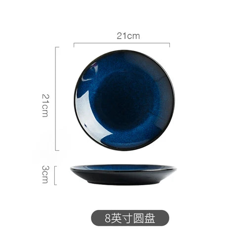 Japanese Blue Kiln Change Ceramic Tableware American Tableware Retro Household Dishes Set Rice Bowl Dishes Restaurant Plate