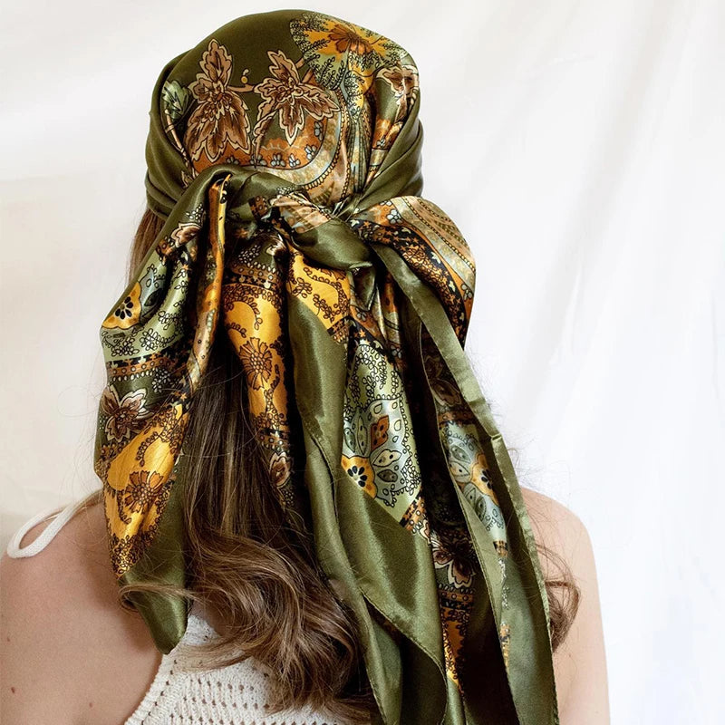 Silk Shawl Satin Square Scarf For Women Paisley Neckerchief Female New Headband Hair Bands Print Foulard Hijab Wraps Bandana
