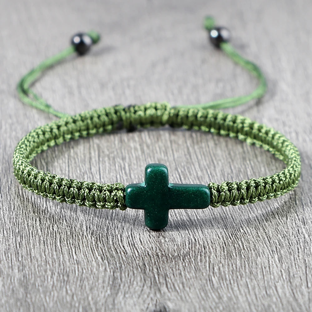 Simple Cross Prayer Bracelets Handmade Black White Braided Rope Couple Bracelets Men Women Fitness Wrap Wristbands Jewelry Gifts