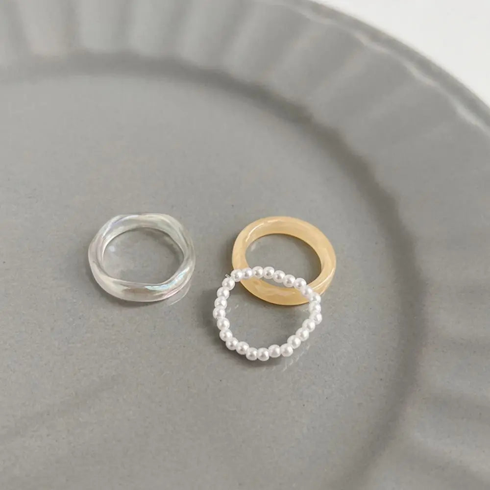 Minimalist Accessories Vegetarian Circle Women Pearl Ring Set Korean Style Resin Ring Popular Accessories Party Favors