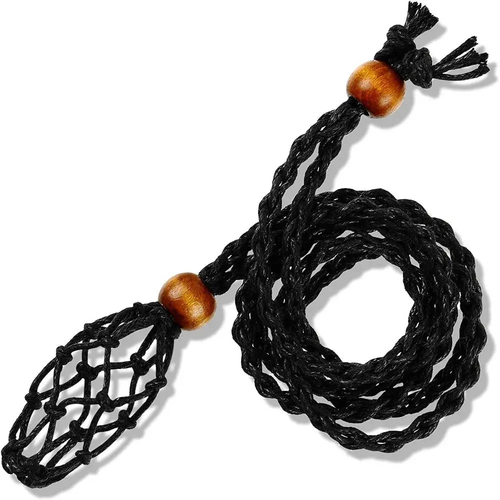 Adjustable Braided Necklace Cord Empty Stone Holder Wax Rope DIY Necklace Natural Quartz Crystal Healing Stone Net Bag Pendant