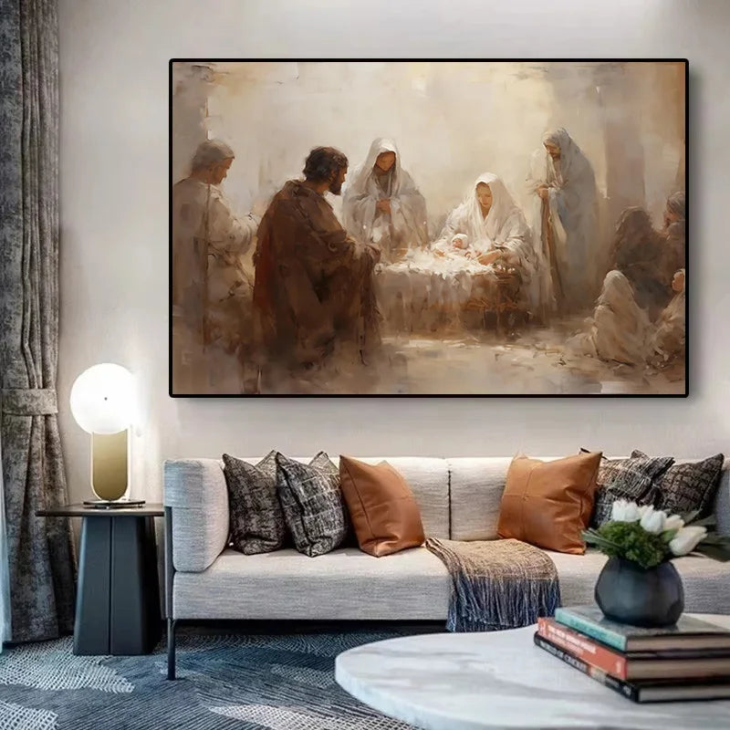 Christian Holy Jesus Nativity Virgin Mary Christmas Artwork Poster and Prints Canvas Painting Wall Pictures Home Dorm Decor