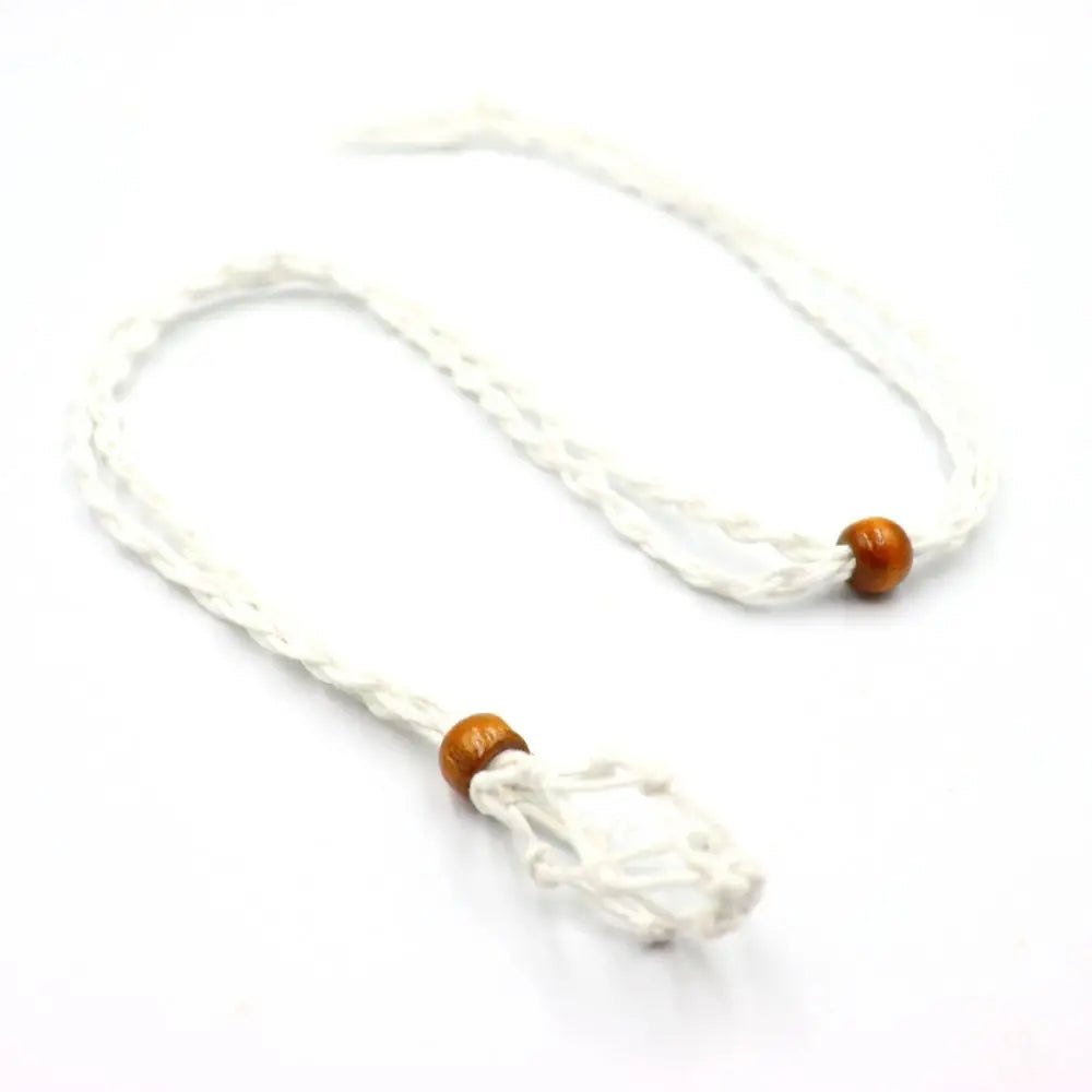 Adjustable Braided Necklace Cord Empty Stone Holder Wax Rope DIY Necklace Natural Quartz Crystal Healing Stone Net Bag Pendant