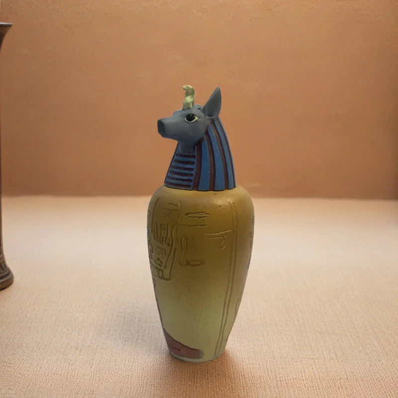 Ancient Egyptian Pharaoh sculpture Resin pottery jar Colorful Duamutov Family living room table bookshelf decoration