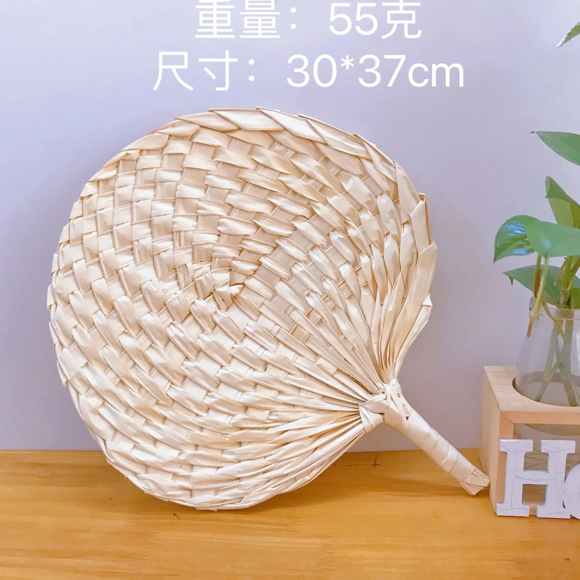 Ethnic Style Summer Cooling Handmade Natural Bamboo Wedding Party Hand Straw Weaving Hand-cranked Fan Art Craft Woven Home Decor