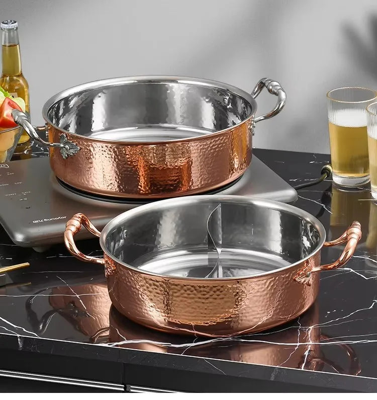 Italian manual hammer printing pot 3-layer steel clear soup pot Commercial double flavor 304 stainless steel thick hot pot