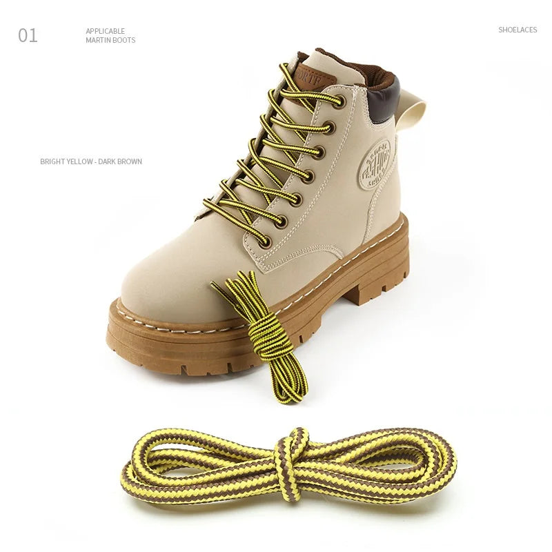 1 Pair 4mm Two-color Striped Round Color Polyester Shoelaces For Work Shoes Martin Boots Leather Boots Shoe Laces 100/120/150CM