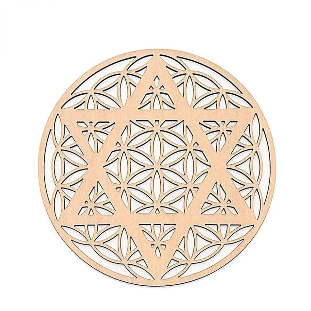 1PCS Chakra Flower of life Natural Symbol Wood Round Edge Circles Carved Coaster For Stone Crystal Set DIY Decor Mats Pads