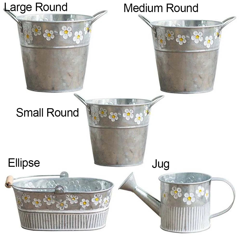 Embossed Vintage Iron Flower Pot Desktop Flowers Vase Plant Hanging Balcony Plant Bucket Planting Home Garden Decorations
