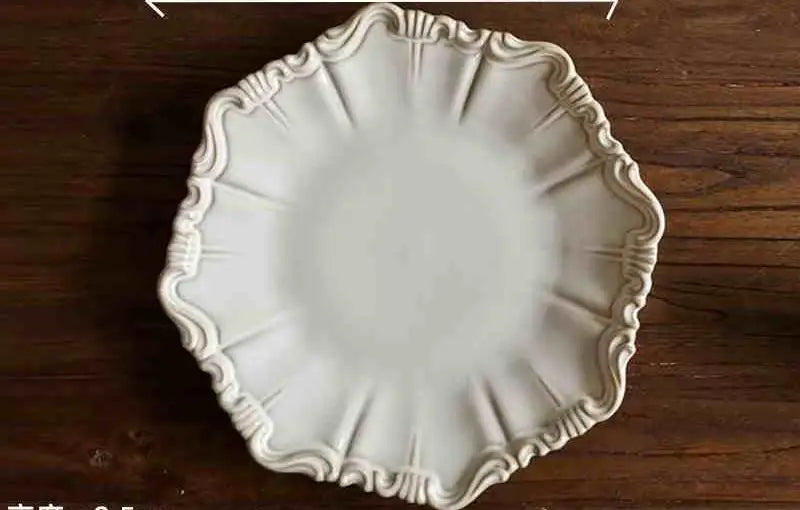 Vintage Ceramic Tableware Set Household Relief Pattern Breakfast Soup Bowl Restaurant High Quality Western Dessert Plates