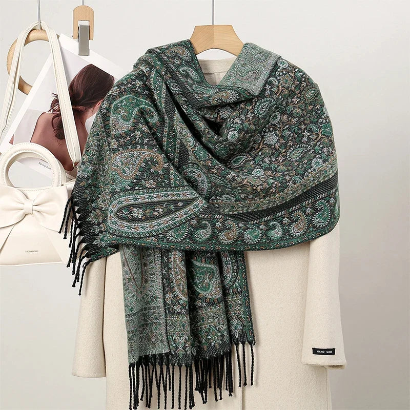 New Shawl Warm Winter Scarf Hijab Women Print Paisley Cashmere Pashmina Thick Wrap Head Neck Foulard Luxury 2024 Blanket Echarpe