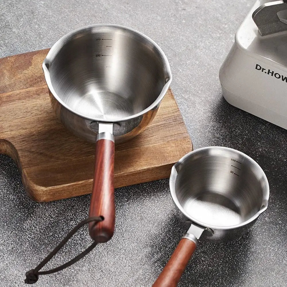 Stainless Steel Oil Sprinkling Small Pot with Wooden Handle Hot Oil Mini Sauce Pan Household Kitchen Multifunction Milk Pot