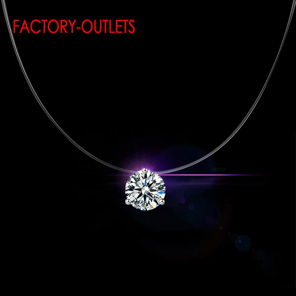 Big Sale 925 Sterling Silver Chokers Necklace Cubic Zircon Pearl CZ Round Heart Cross Moon Square Transparent Fish Line Jewelry