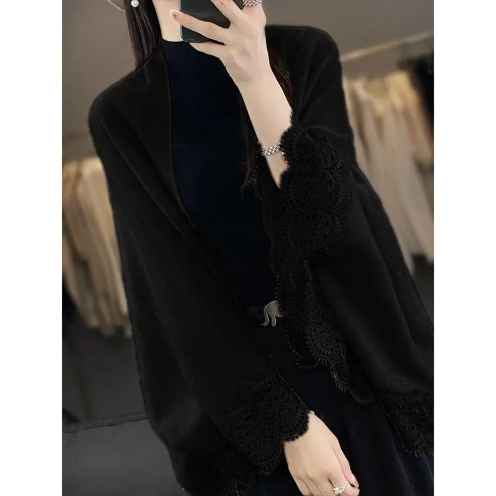 Fashion Women Wool Knitted Shawl Spring Autumn Breathable Lace Edge Scarf Skin Friendly Luxury Brand Design Cloak Shawl