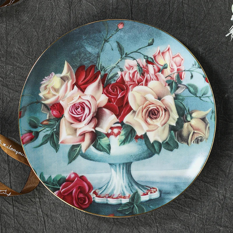 Pastoral Bone China Dishes And Plates Porcelain Cake Dish Pastry Fruit Tray Ceramic Tableware Steak Dinner Plate Decoration