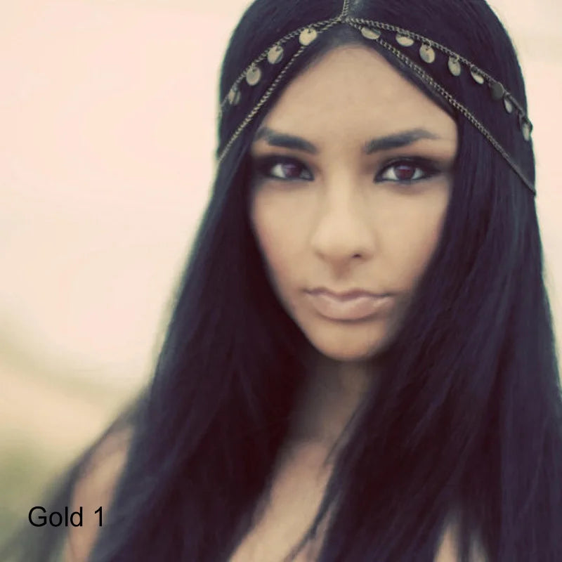 Boho Bridal Wedding Head Chain Bohemian Pendant Forehead Headband Chain Hairbands for Women Headpiece Hair Jewelry Accessories