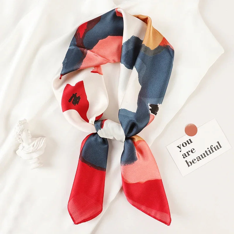 Luxury Brand Silk Square Plaid Scarf Women Satin Neck Hair Tie Band Soft work neckerchife 2024 NEW Hijab Head Female Foulard