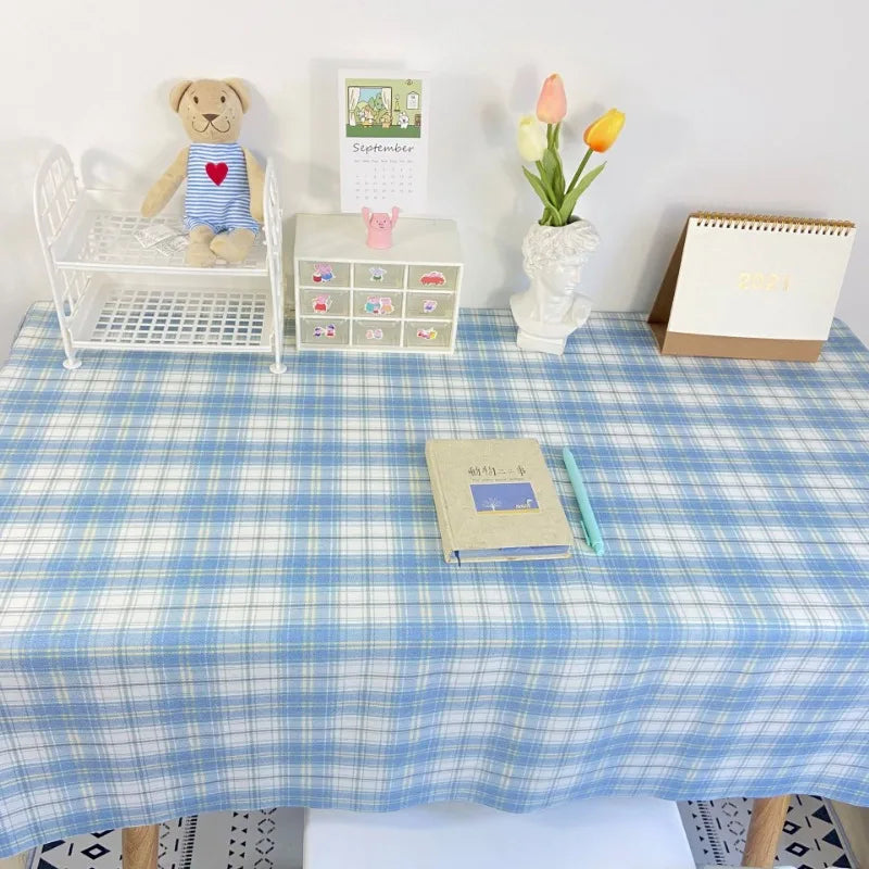 INS Plaid Table Cloth Japanese Fresh Checkered Tablecloth Bedroom Dormitory Dressing Table Mat Rectangular Desk Decor