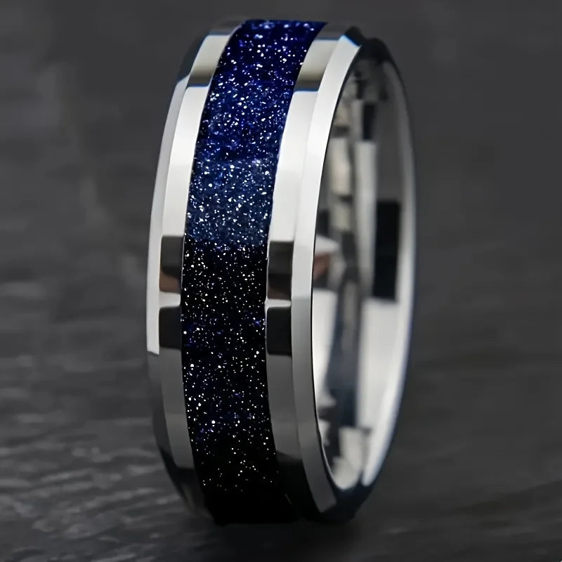 Tungsten Carbide Ring Wedding Engagement Steel Color Inlaid Lapis Lazuli Tungsten Steel Men's Ring