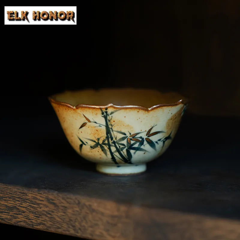 45ml Ancient Kilns Change Ceramic Tea Bowl Pure Hand-painted Blue Bamboo Petals Tea Cup Ladies' Master Cup Chazhan Tea Set Gift