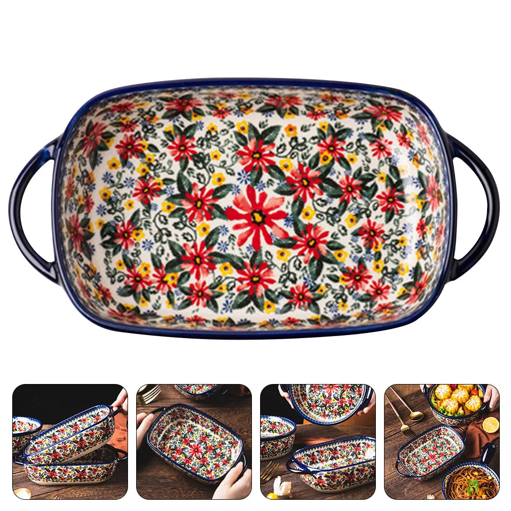 Rectangular Ceramic Soup Bowl Multi Purpose Baking Dish Household Bakeware Food Tray Serving Plate Kitchen Accessory Storage Pan