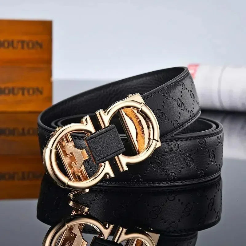 Men's minimalist high-end leather alloy fully automatic buckle head versatile Korean business European and American waist belt