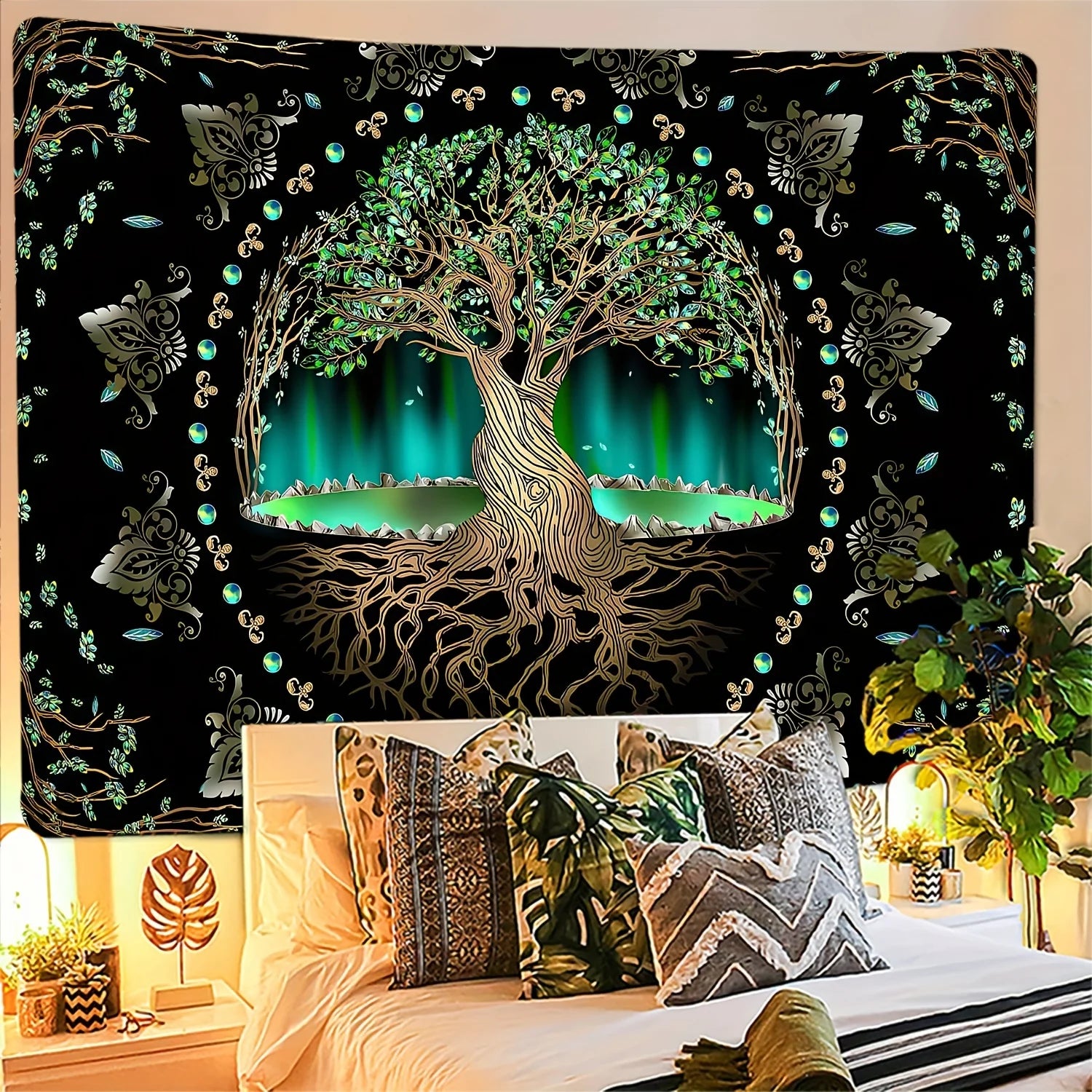 1Pcs 75x58cm Tree of Life Tapestry BlackLight Sun Moon Stars Galaxy Colorful Hippie Psychedelic Bedroom Dorm Decor Aesthetic