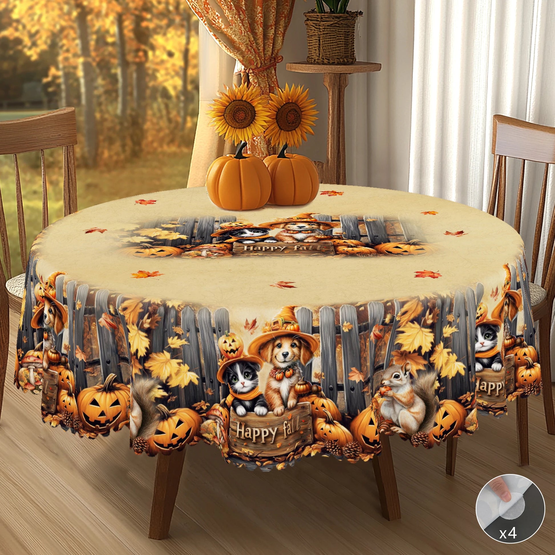 1 Piece of Autum Thanksgiving Themed Printed Tablecloth, Retro Country Farmhouse Style, Puppy, Kitten, Pumpkin Pattern Design, for Holiday Parties, Camping Picnic, Garden Birthday Party Decoration, Kitchen Accessories, Dining