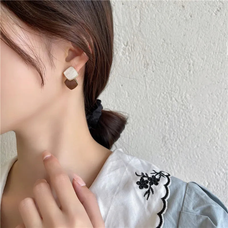 Big Heart Stud Earrings for Women Girl Korean Love Drop Glaze Aesthetic Daily Life Minimalist Jewelry