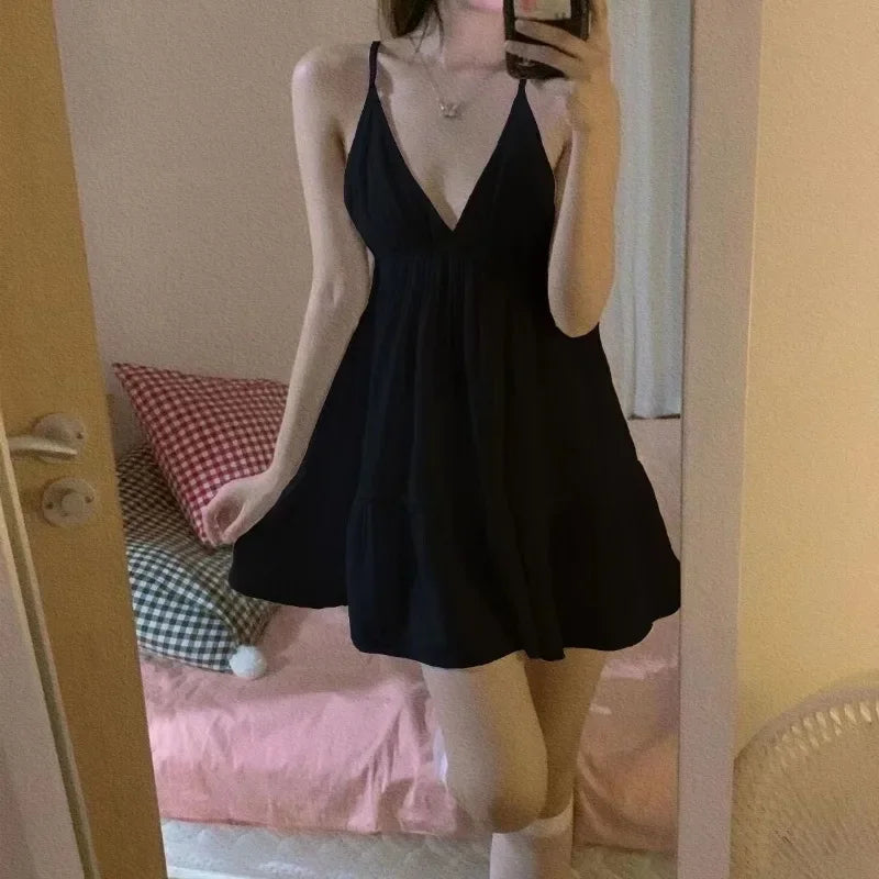 Sleeveless Pajamas Sweet Solid Colours Desirewomen Nightgowns Dresses Strapless Halter Solid Colours Sleeveless Dresses College